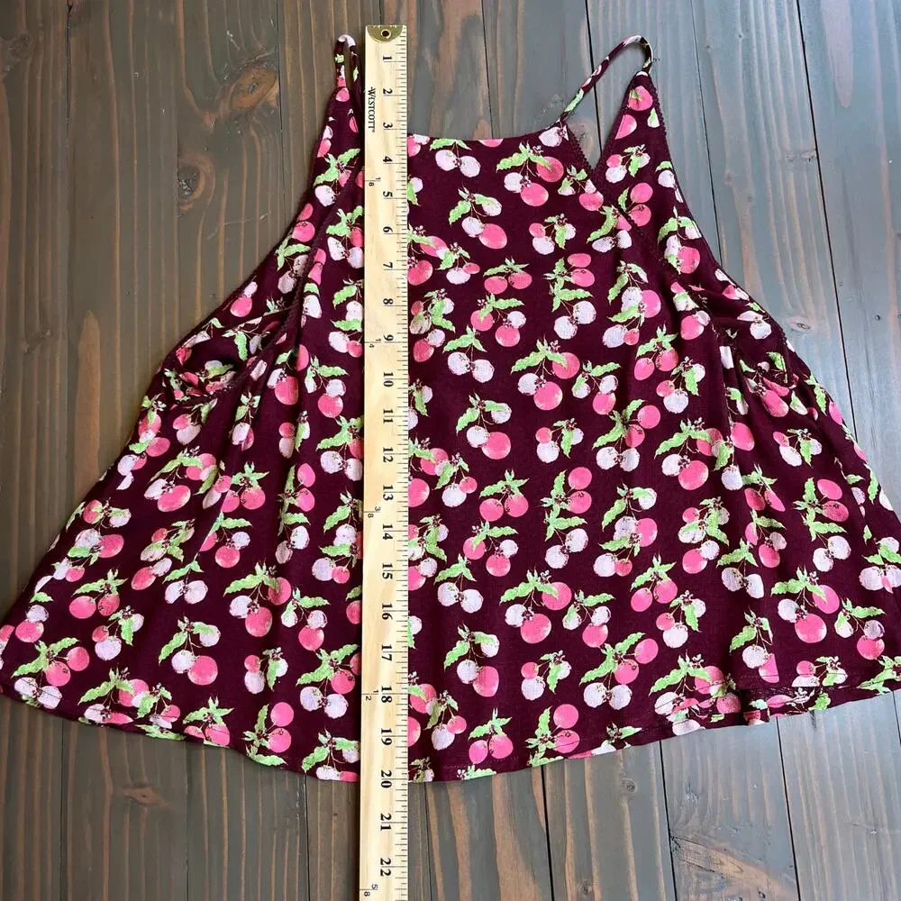 Free People Intimately Worth It Fruit Print Cami Tank Top Burgundy Wine Small